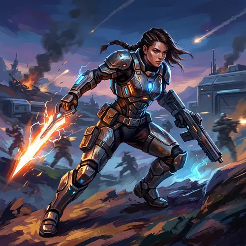 Fierce Female Warrior in Futuristic Armor | Action-Packed Digital Art