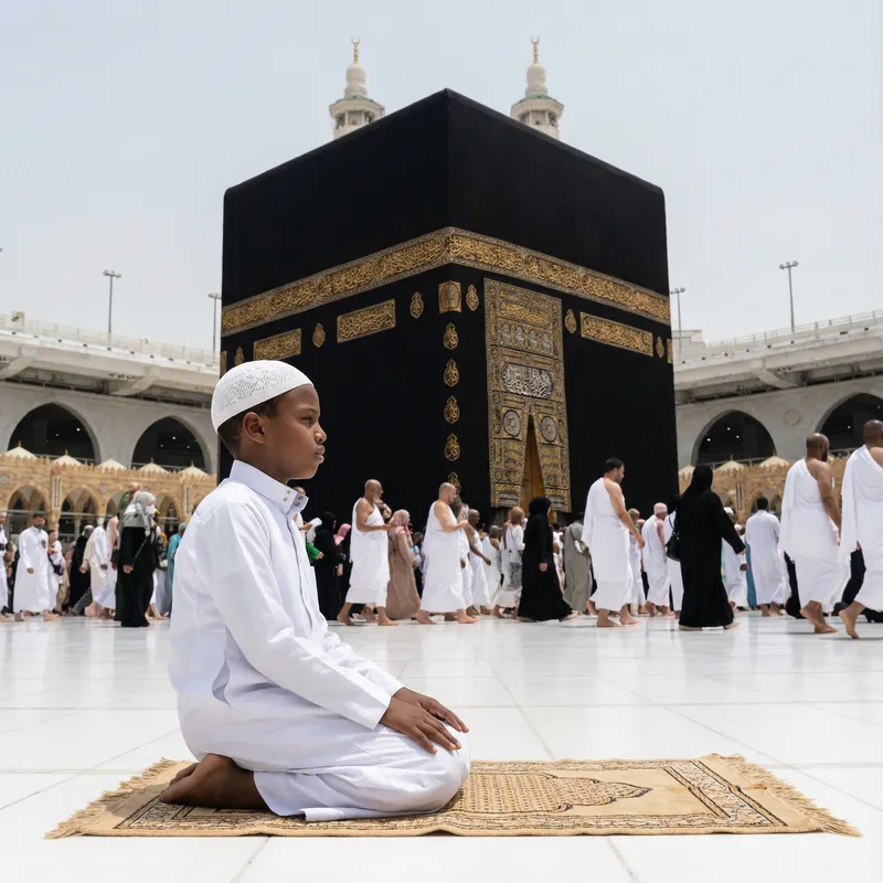 Somali Kid Praying at the Kaaba - A Spiritual Moment