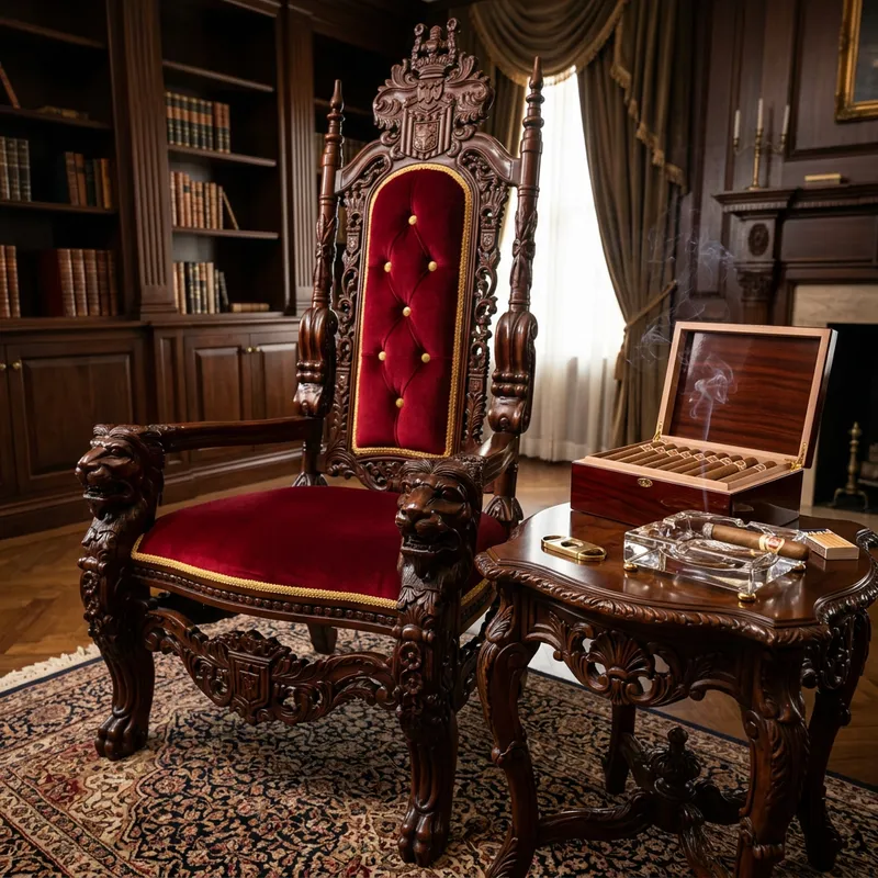 Regal High Back Royal Chair & Cigar Table | Luxurious Design