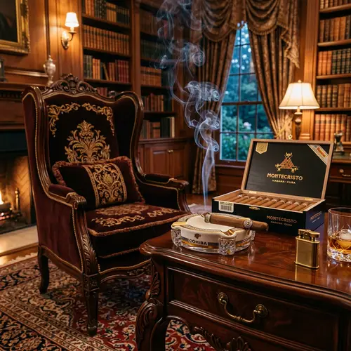 Luxurious High Back Chair and Premium Cigar Table Setting