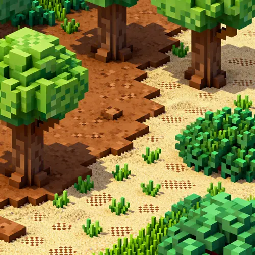Pixel Art Trees, Grass, Sand, and Bushes