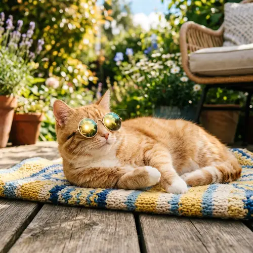 Cool Cat Soaking Up Sunshine: Quirky and Charmful Scene