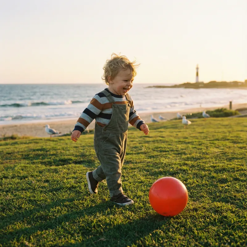 Toddler Playing with a Ball at the Beach Park Toddler Playing with a Ball at the Beach Park
