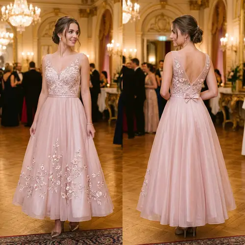 Soft Pink European Ball Gown with Floral Embroidery | Shop Now