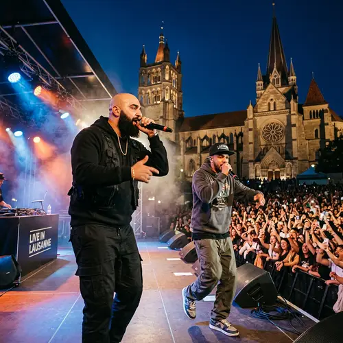 Rappers on Stage at Lausanne Cathedral | Dynamic Performance