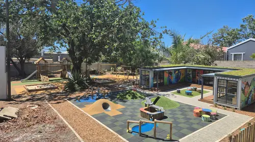 Modern Playground & Classroom Design Under Trees
