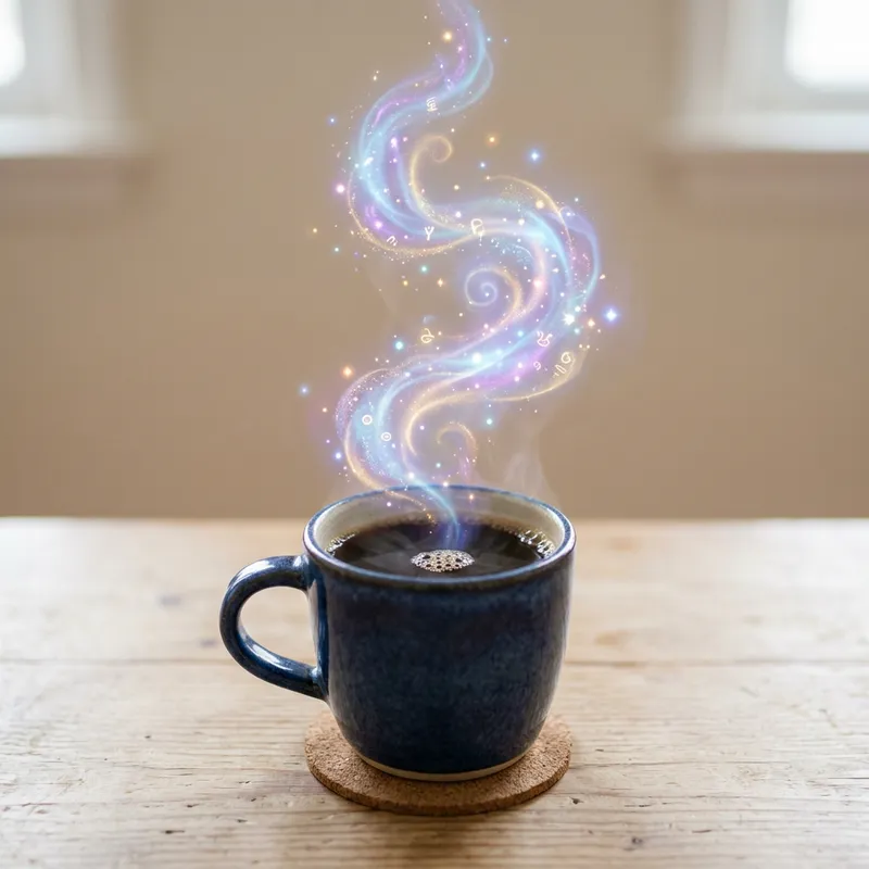 Magic Coffee Mug with Subtle Details on Clean Background
