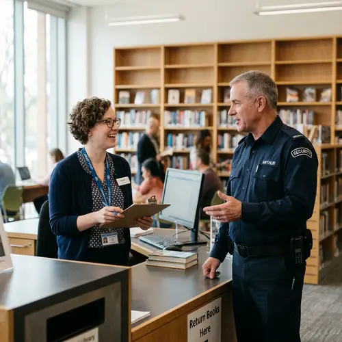 Library Staff Member and Security Guard - Working Together