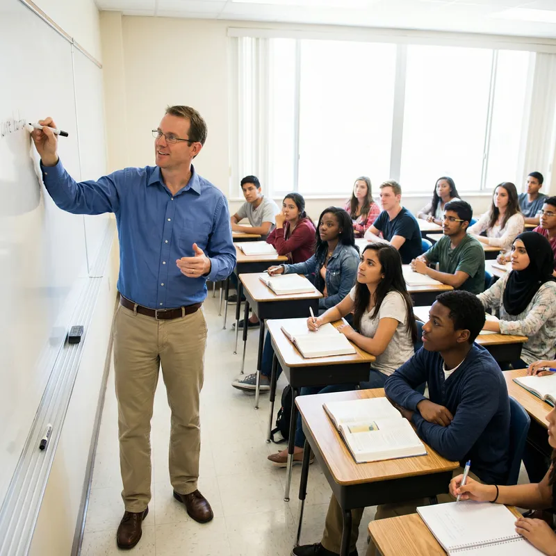 Male Teacher Teaching a Multicultural Class