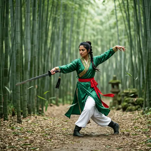 Female Swordswoman in Chinese Bamboo Forest | Sword Dance