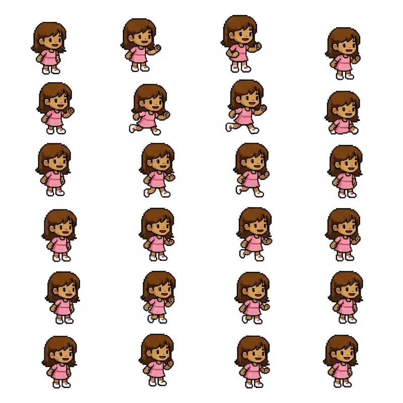2D Pixel Sprite Sheet for a Cute Dark Skinned Girl 2D Pixel Sprite Sheet for a Cute Dark Skinned Girl