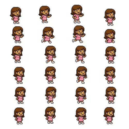 2D Pixel Sprite Sheet for a Cute Dark Skinned Girl