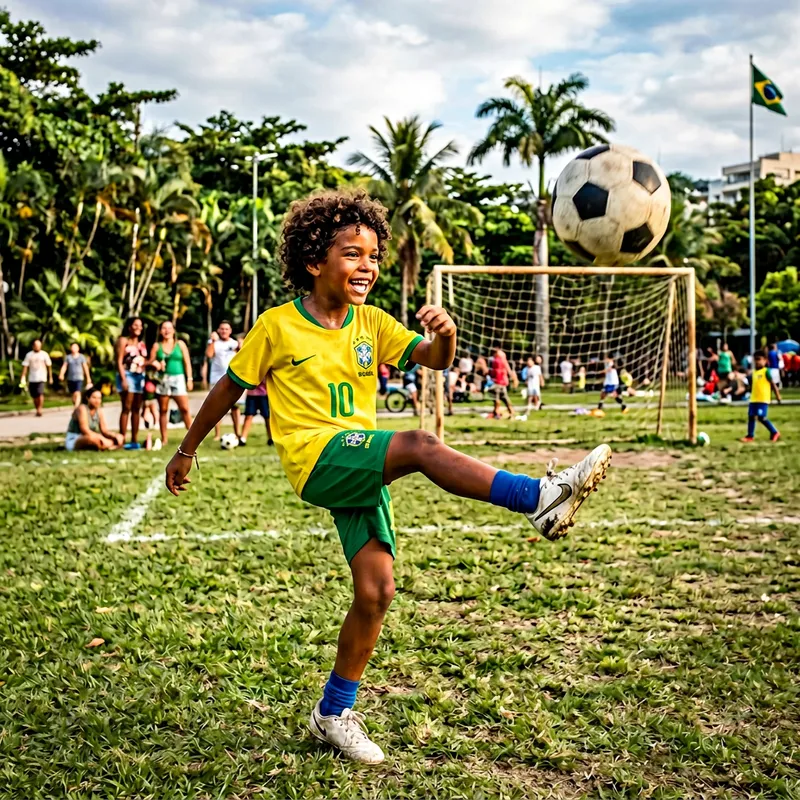 Vibrant Scene: Young Brazilian Football Player in Action
