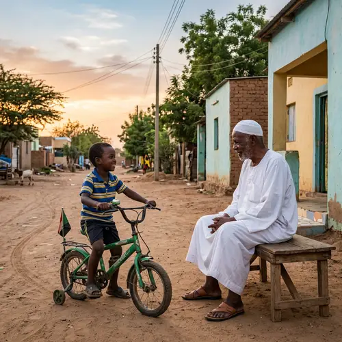 6-Year-Old Sudanese Boy Riding Bicycle in Suburban District