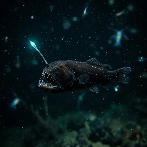 Black Abyssal Fish - Delicate Bioluminescent Creature