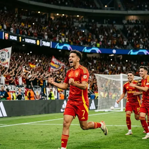 Hispanic Male Football Player Celebrating Goal in Stadium