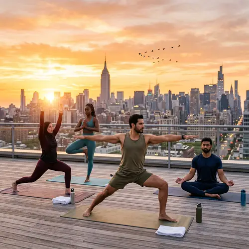 Dynamic Group Yoga Scene at Sunrise | Motivation Image