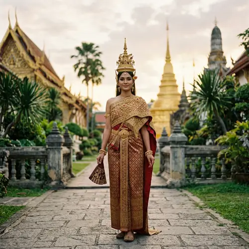Graceful South Asian Woman in Thai Traditional Costume