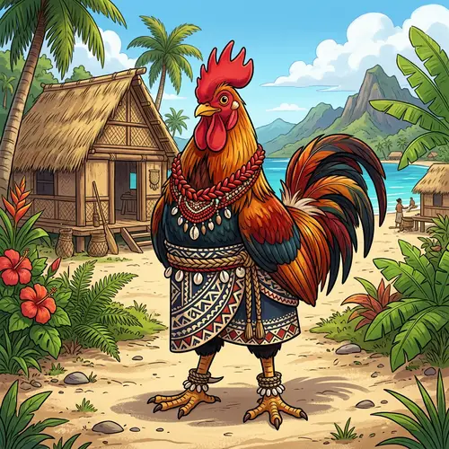 Animated Gallo Rooster in Traditional Samoa Outfit