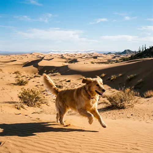 Golden Retriever Playfully Explores Vast Desert | Dog in Desert