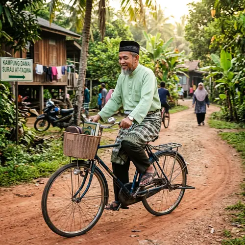 Ustad Wearing Songkok Riding Bicycle