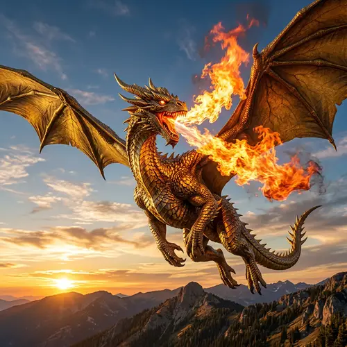 Majestic Golden Dragon Spewing Fire | Fantasy Art