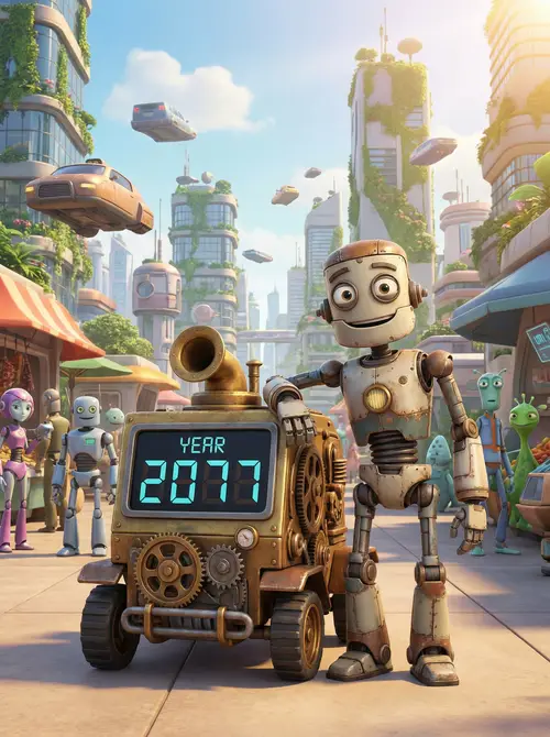 Friendly Robot in Futuristic Pixar Style