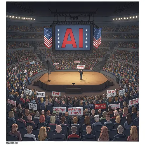 Protest Scene in Cartoon Arena: Jobs & Impeachment