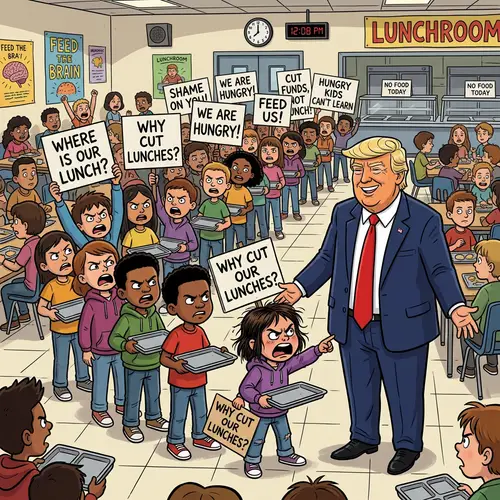 Angry Kids Demand Lunch: Cartoon of Protest