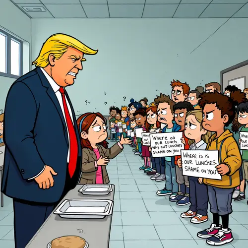 Angry Kids Demand Lunch: Cartoon of Protest