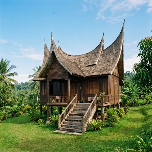 Traditional Indonesian House Surrounded by Greenery