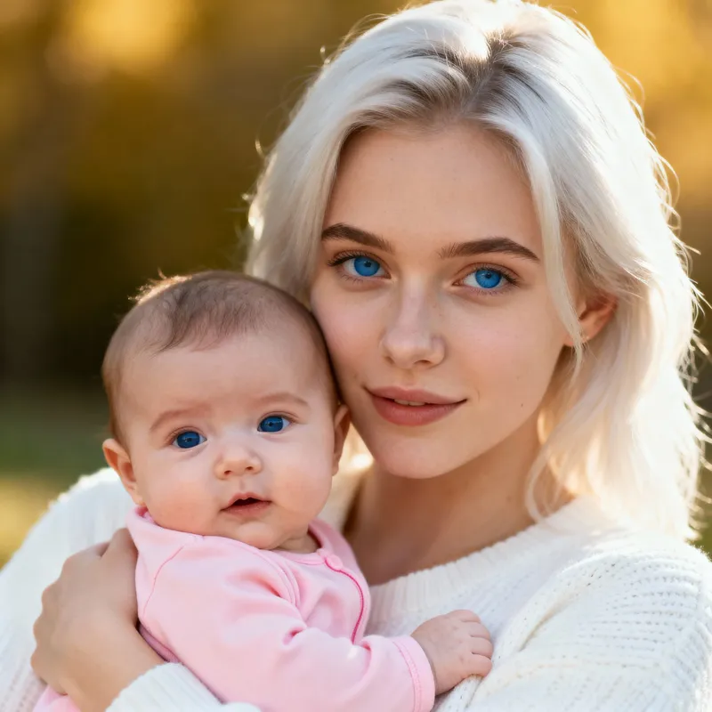 Young Mother with Baby - Platinum Blonde Beauty