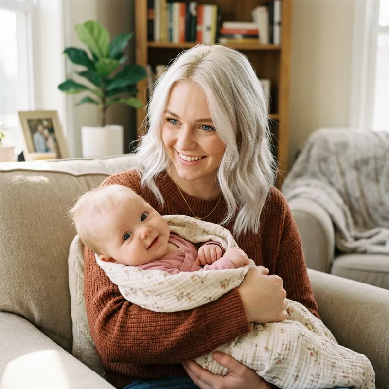 Young Mother with Baby - Platinum Blonde Beauty