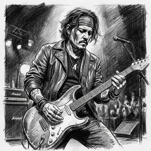 Johnny Depp Electric Guitar Sketch Art