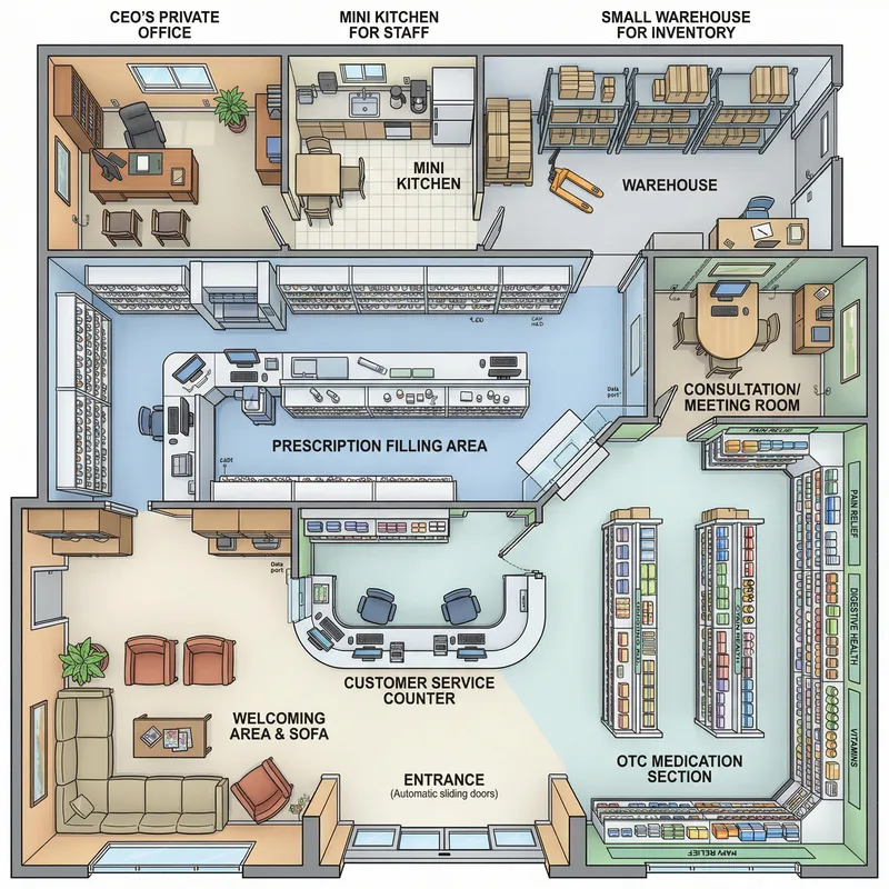 Comprehensive Pharmacy Floor Plan Design