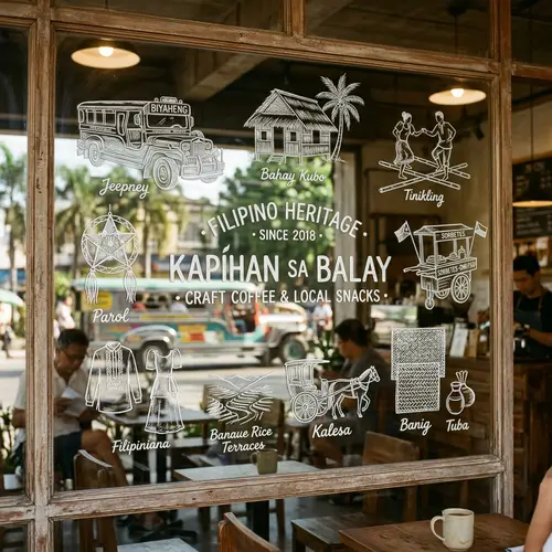 Minimalistic Filipino Culture Sketches in Coffee Shop