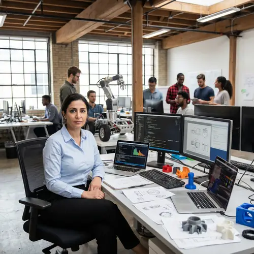Innovative Middle-Eastern Female Tech Entrepreneur in Modern Office Space