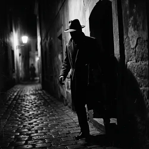 Mysterious Figure Emerges from Shadows in Noir Style