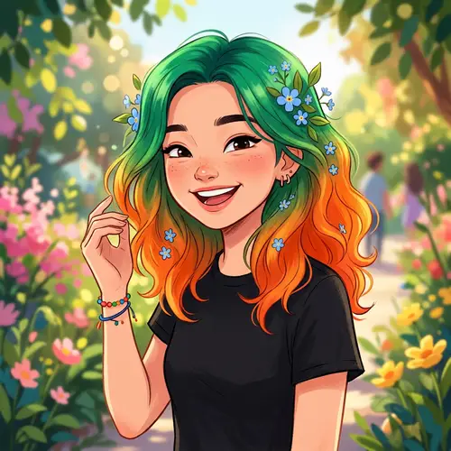 Anime Girl with Unique Green and Orange Hair | Youthful and Colorful Look