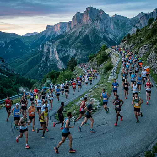 Thrilling Long-Distance Running Race on Mountain Road