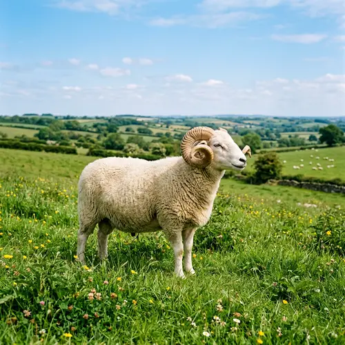 Stunning Adult Ram in Lush Green Pasture