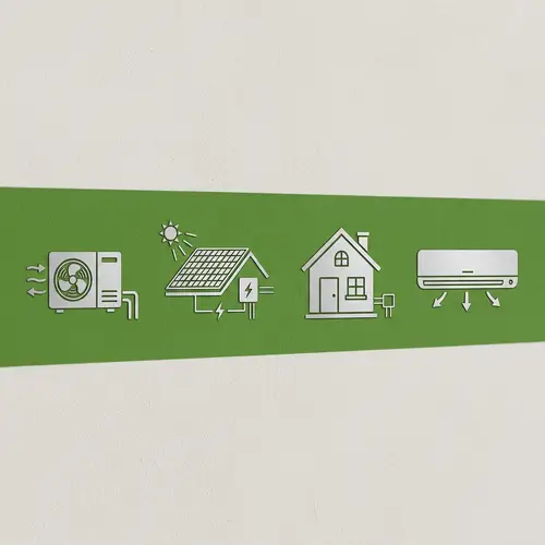 Schematic Micro-Graphics of Heat Pump, Photovoltaic, House, and AC