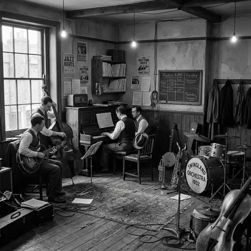 1930s Rehearsal Room with Musical Instruments