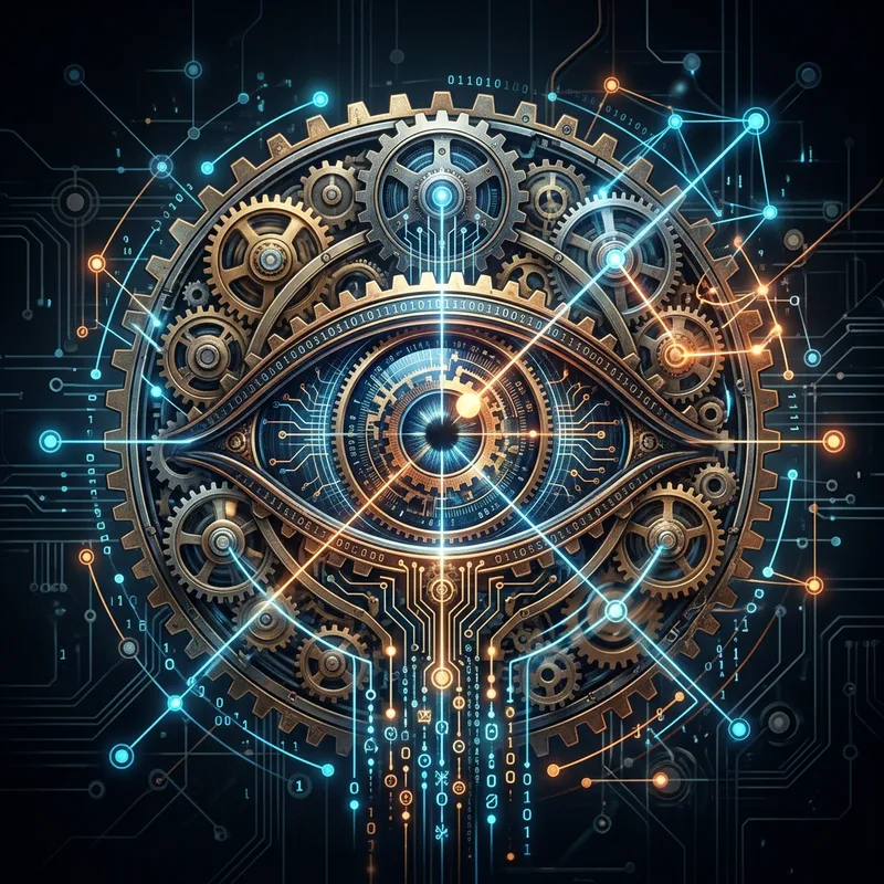 Eye Symbol with Gears and Network Lines | Data Feeds from Oracles