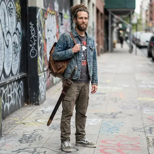 Tall Skinny Unshaven Man with Sword | Street-Style Icon