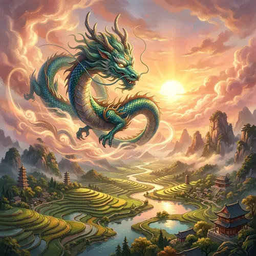 Majestic Chinese Dragon Soaring in Mystical Skies