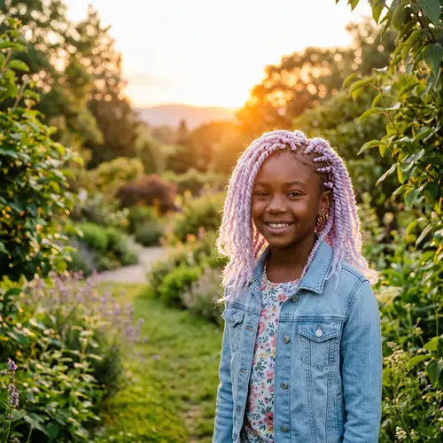 African Light Purple Hair: Stylish Girl in Nature Setting