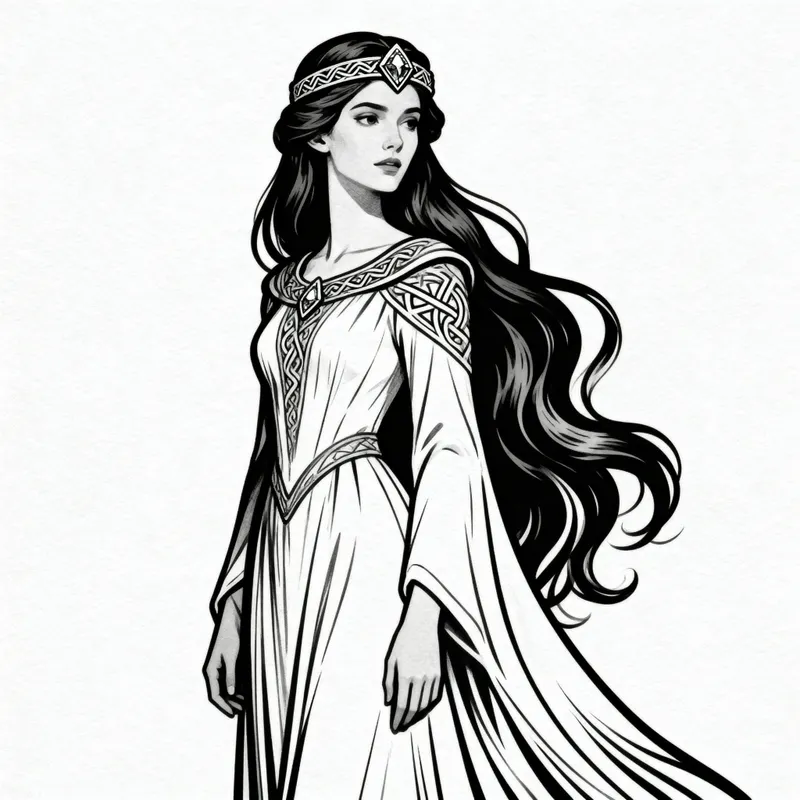 Celtic Princess Outline Art - Elegant Design