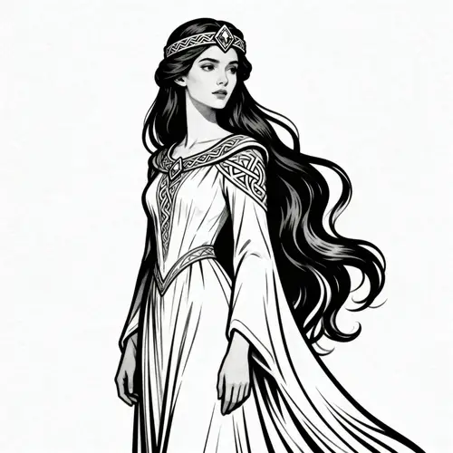 Celtic Princess Outline Art - Elegant Design
