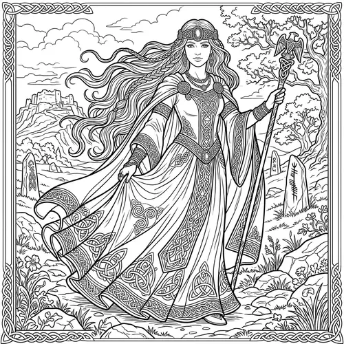 Celtic Princess Outline Art - Elegant Design
